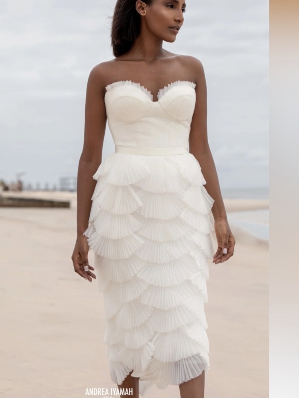 Andrea Iyamah White Tiered Pleated Midi skirt